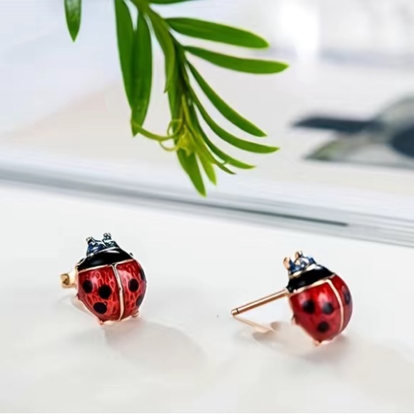 Ladybug Stud Earrings - Picture 2 of 5